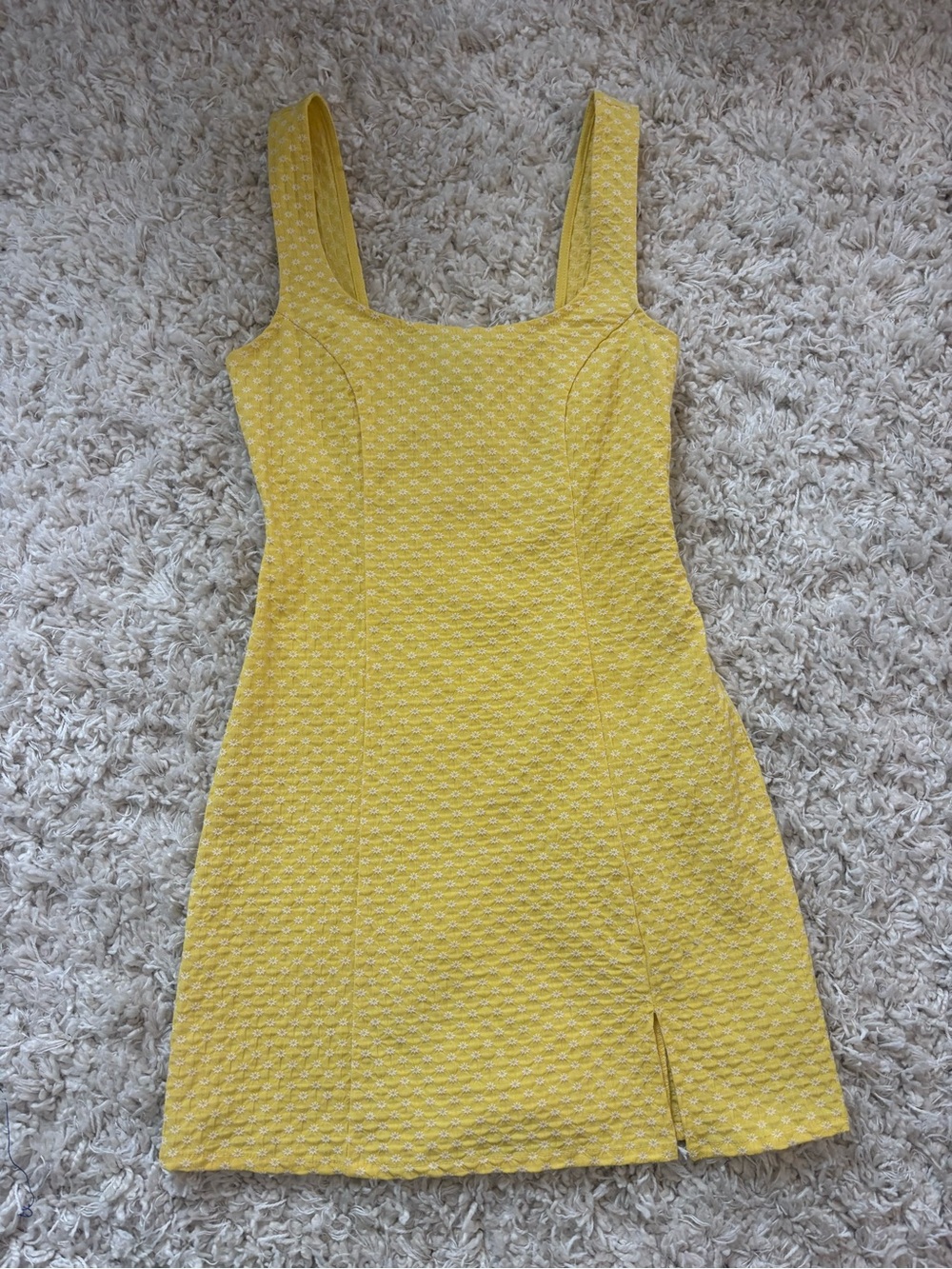Urban Outfitters Yellow Textured Square-Neck Mini Dress